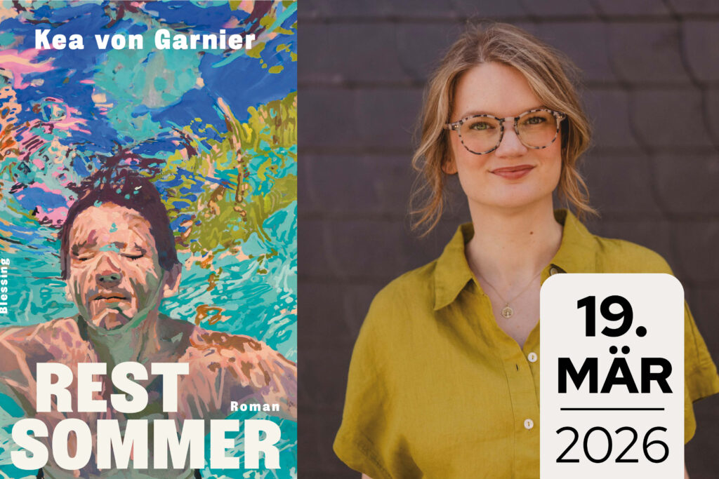 Links Buchcover vom Roman Restsommer, rechts ein Bild der Autorin Kea von Garnier