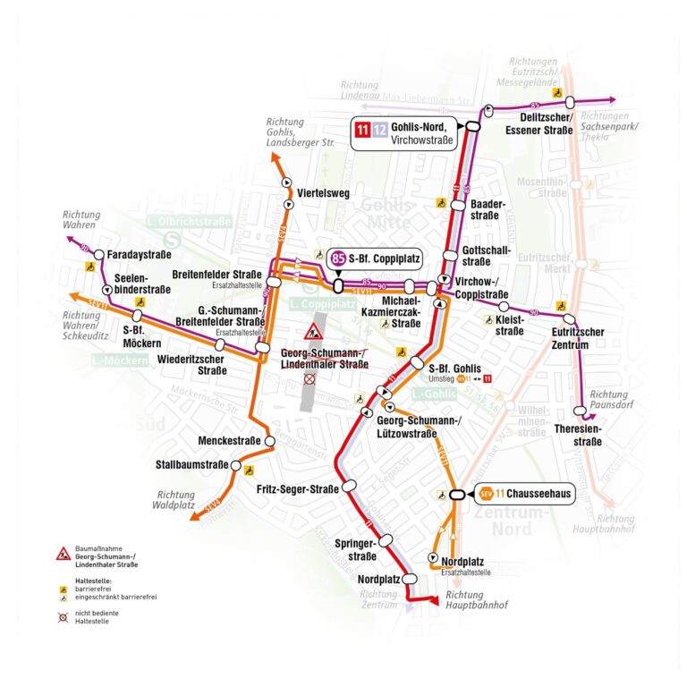 Übersicht Schienenersatzverkehr Leipzig Möcker und Gohlis